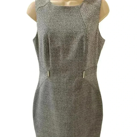 - Calvin Klein Gray Checked Sheath Dress,  Size 6. Pre-Owned. - Picture 5 of 5